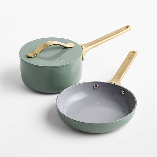Caraway ® Coastline Ceramic Nonstick Mini Fry Pan & Sauce Pan Cookware Duo with Champagne Hardware