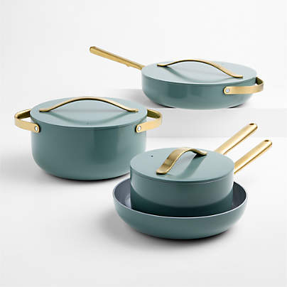 Caraway ® Tarragon Ceramic Nonstick 12-Piece Cookware Set with Brass Hardware