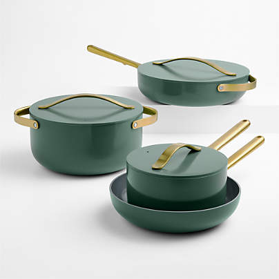Caraway ® Tarragon Ceramic Nonstick 12-Piece Cookware Set with Brass Hardware