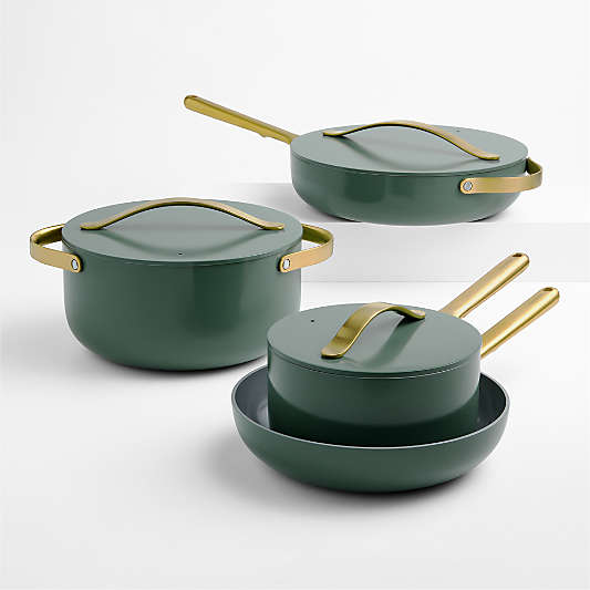 Caraway ® Tarragon Ceramic Nonstick 12-Piece Cookware Set with Brass Hardware