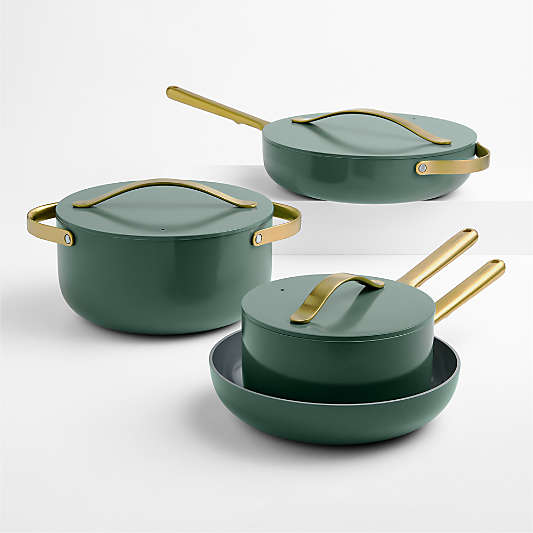 Caraway ® Tarragon Ceramic Nonstick 12-Piece Cookware Set with Brass Hardware