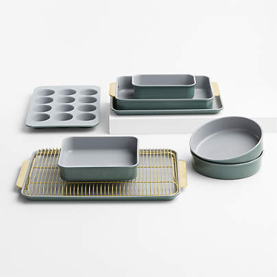 Caraway ® Tarragon Ceramic Nonstick Complete 11-Piece Bakeware Set with Brass Hardware