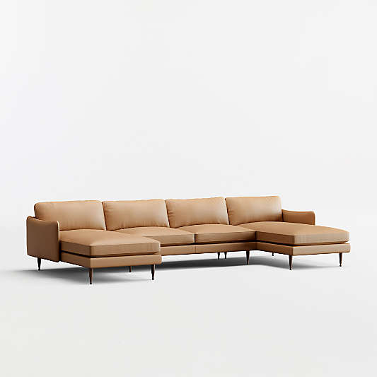 Cosgrove Leather 3-Piece U-Shaped Sectional Sofa with Double Chaise Lounge