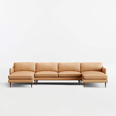 Cosgrove Leather 3-Piece U-Shaped Sectional Sofa with Double Chaise Lounge