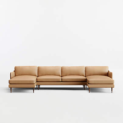 Cosgrove Leather 3-Piece U-Shaped Sectional Sofa with Double Chaise Lounge