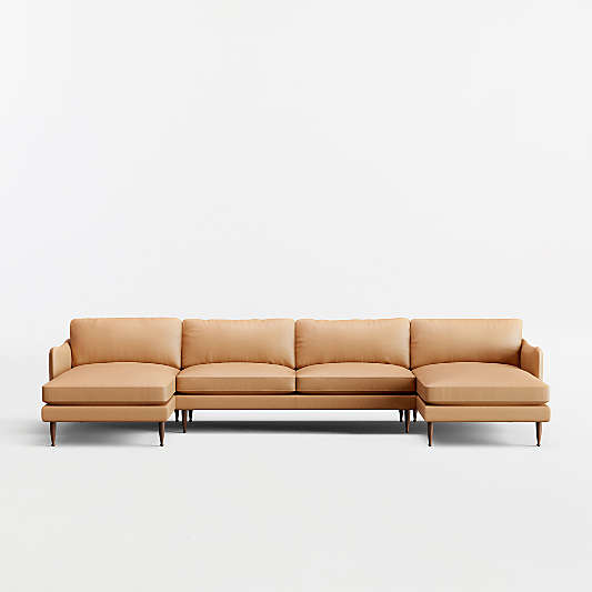 Cosgrove Leather 3-Piece U-Shaped Sectional Sofa with Double Chaise Lounge