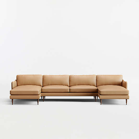 Cosgrove Leather 3-Piece U-Shaped Sectional Sofa with Double Chaise Lounge