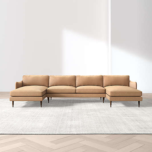 Cosgrove Leather 3-Piece U-Shaped Sectional Sofa with Double Chaise Lounge