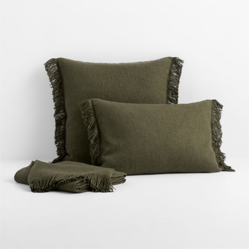 Casual Textured Fringe 23"x23" Burnt Green Throw Pillow Cover - image 4 of 6