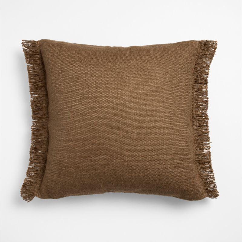 Casual Textured Fringe 23"x23" Camel Tan Throw Pillow Cover with Down-Alternative Insert - image 1 of 4