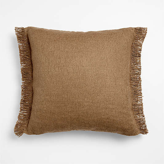Casual Textured Fringe 23"x23" Camel Tan Throw Pillow Cover