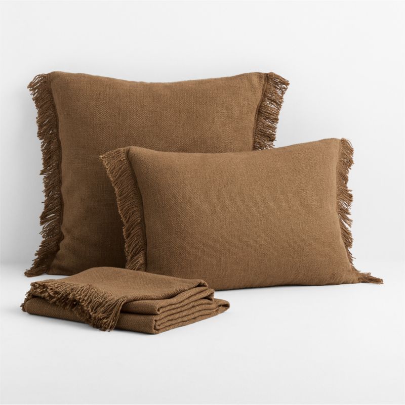 Casual Textured Fringe 24"x16" Camel Tan Throw Pillow Cover with Down-Alternative Insert - image 3 of 5