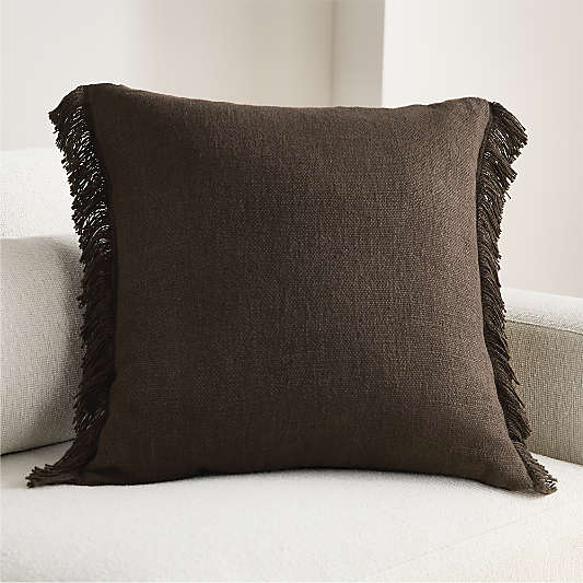 Casual Textured Fringe 23"x23" Deep Brown Throw Pillow Cover