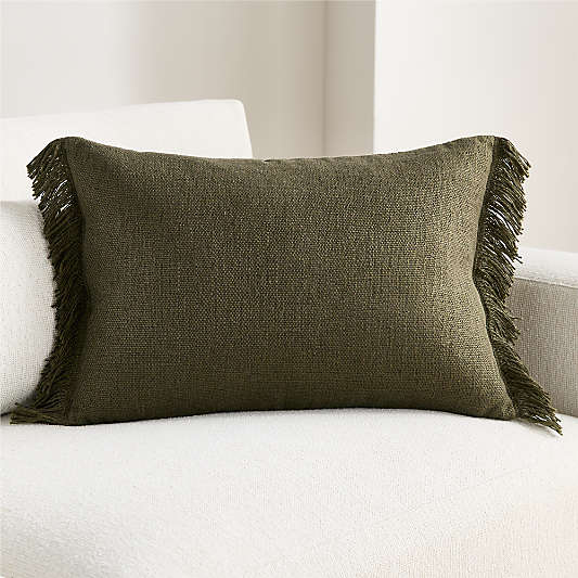 Casual Textured Fringe 24"x16" Burnt Green Throw Pillow Cover