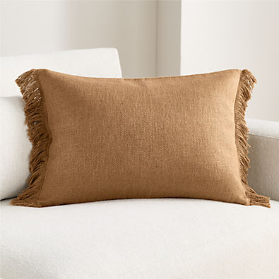 View Casual Textured Fringe 24"x16" Camel Tan Throw Pillow Cover details