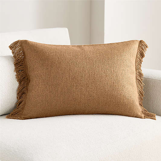 Casual Textured Fringe 24"x16" Camel Tan Throw Pillow Cover