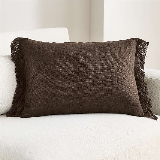 Casual Textured Fringe 24"x16" Deep Brown Throw Pillow Cover