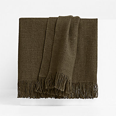 View Casual Textured Fringe 70"x55" Burnt Green Throw Blanket details
