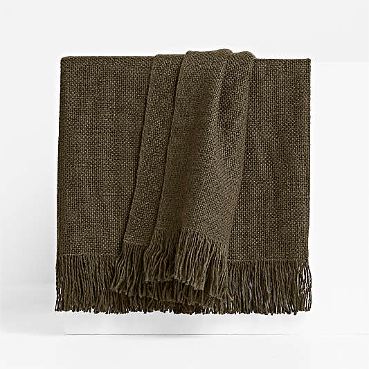 Casual Textured Fringe 70"x55" Burnt Green Throw Blanket