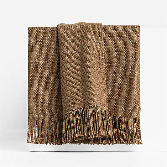 Casual Textured Fringe 70"x55" Camel Tan Throw Blanket