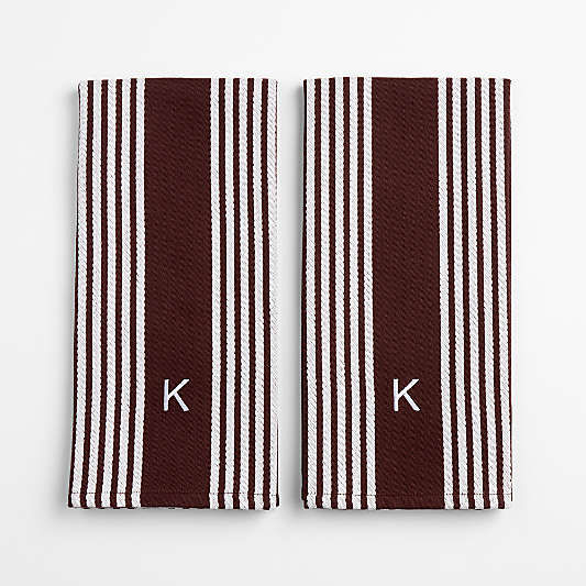 Cuisine Bittersweet Chocolate with White Stripe Organic Cotton Kitchen Towels, Set of 2