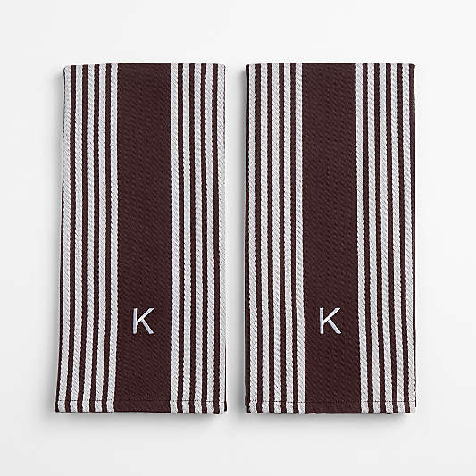 Cuisine Bittersweet Chocolate with White Stripe Organic Cotton Kitchen Towels, Set of 2