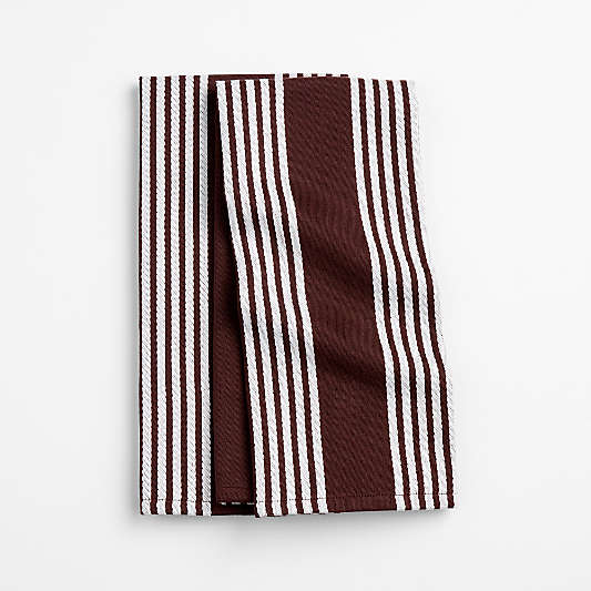 Cuisine Bittersweet Chocolate with White Stripe Organic Cotton Kitchen Towels, Set of 2