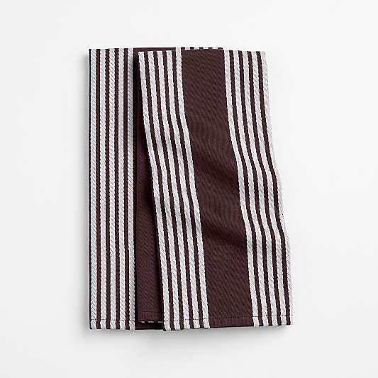 Cuisine Bittersweet Chocolate with White Stripe Organic Cotton Kitchen Towels, Set of 2
