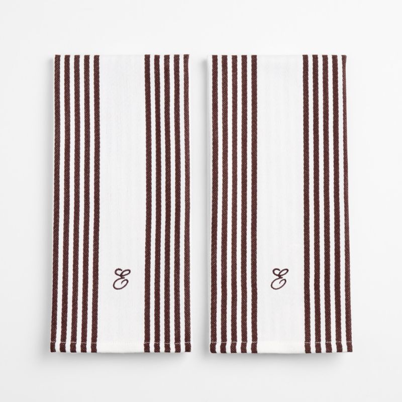 Cuisine White with Bittersweet Chocolate Stripe Organic Cotton Dish Towels, Set of 2 - image 1 of 4