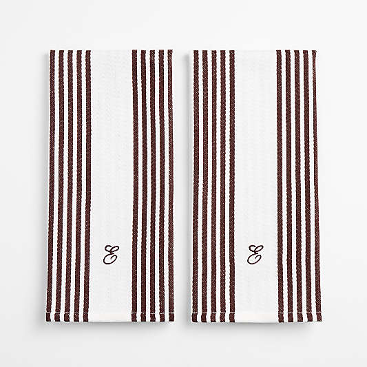 Cuisine White with Bittersweet Chocolate Stripe Organic Cotton Dish Towels, Set of 2