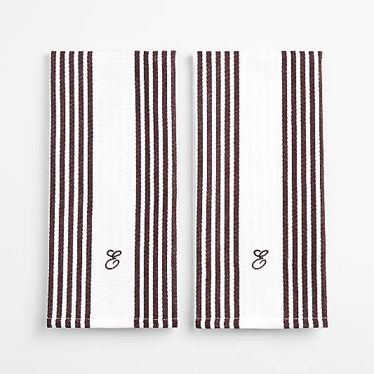Cuisine White with Bittersweet Chocolate Stripe Organic Cotton Dish Towels, Set of 2