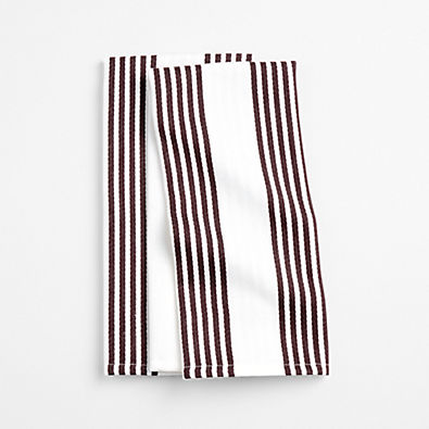 View Cuisine White with Bittersweet Chocolate Stripe Organic Cotton Dish Towels, Set of 2 details