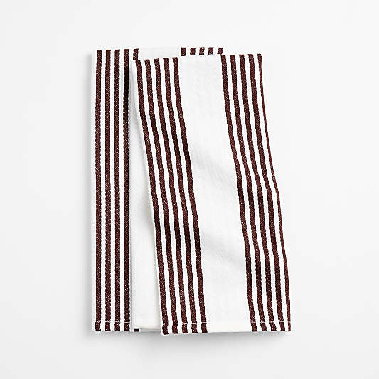 Cuisine White with Bittersweet Chocolate Stripe Organic Cotton Dish Towels, Set of 2