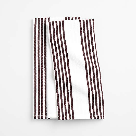 Cuisine White with Bittersweet Chocolate Stripe Organic Cotton Dish Towels, Set of 2