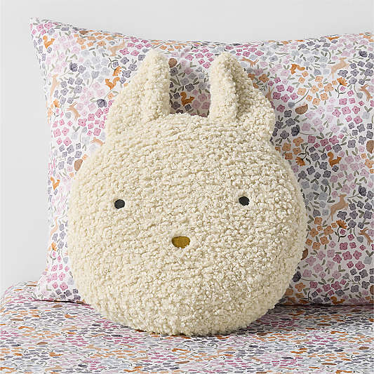 Cuddle Oatmeal Sherpa Bunny Face Embroidered Kids Throw Pillow