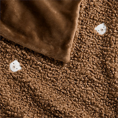View Cuddle Brown Sherpa Bear Face Embroidered Baby Stroller Blanket details