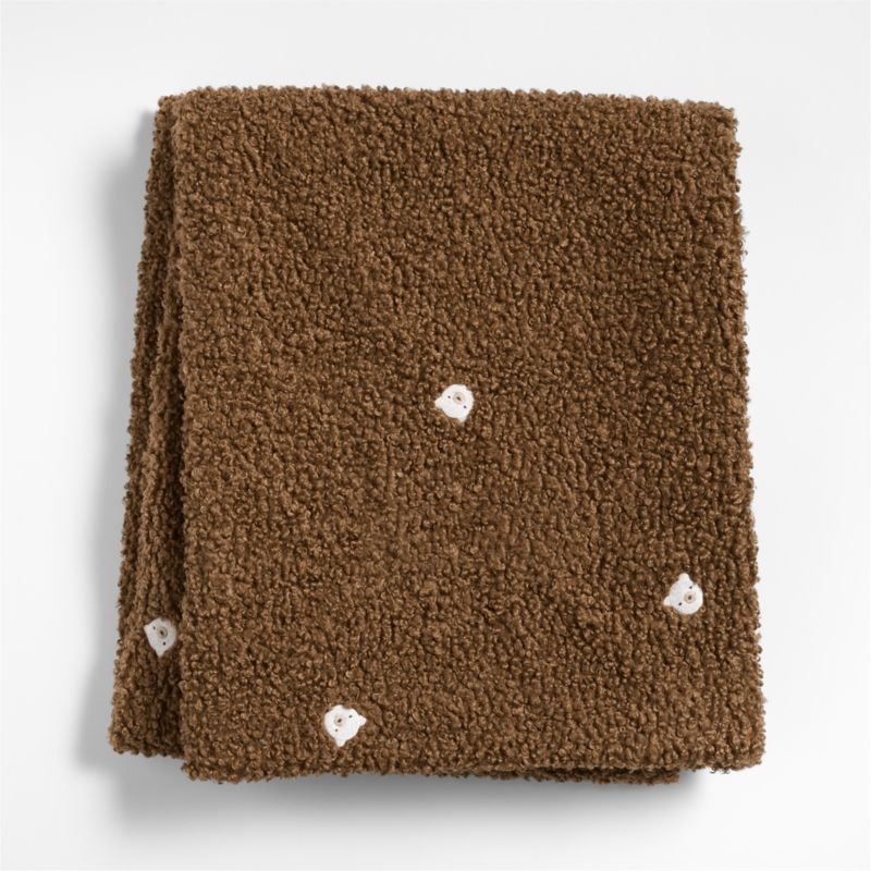 Cuddle Brown Sherpa Bear Face Embroidered Kids Throw Blanket - image 0 of 7