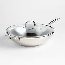 Cuisinart Chef's Classic Stainless Steel 14" Stir-Fry Pan with Helper Handle and Glass Cover + Reviews | Crate & Barrel