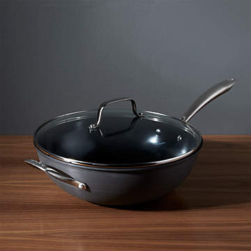 Signature™ Hard-Anodized Nonstick 12-Inch Flat-Bottom Wok with Cover
