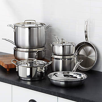 KitchenAid 5-Ply Clad Stainless Steel 8.25 and 10 in. Stainless Steel Frying Pan Set Silver