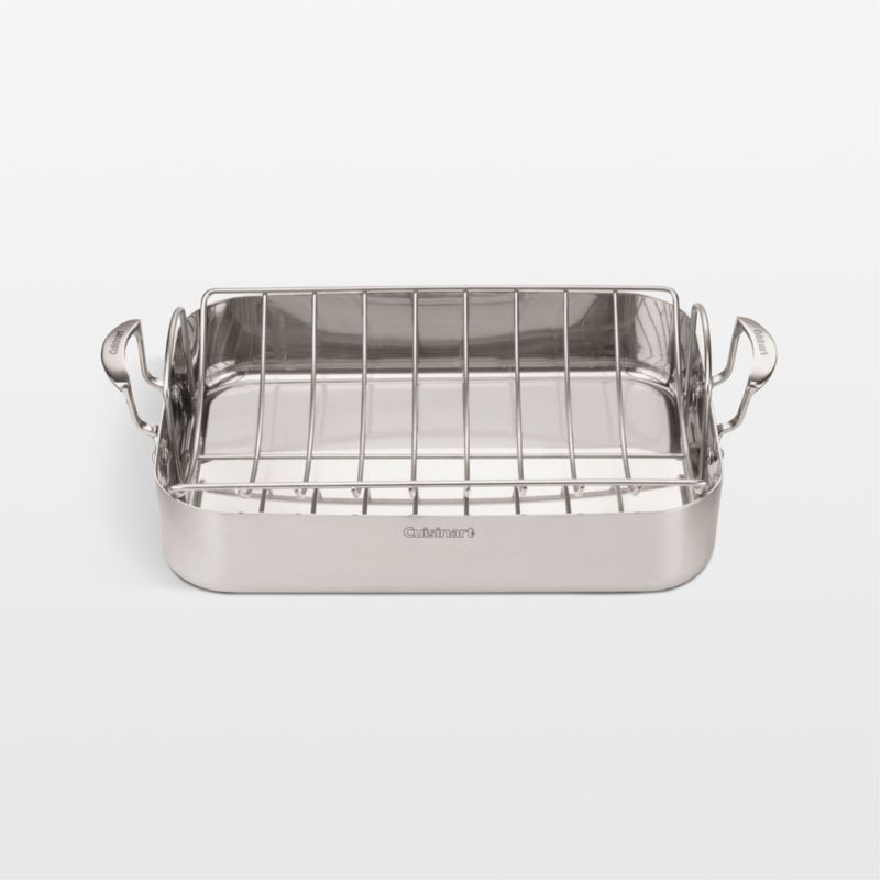 Cuisinart Multi-Clad Pro Tri-Ply Stainless Steel 16" Rectangular Roaster with Rack + Reviews | Crate & Barrel