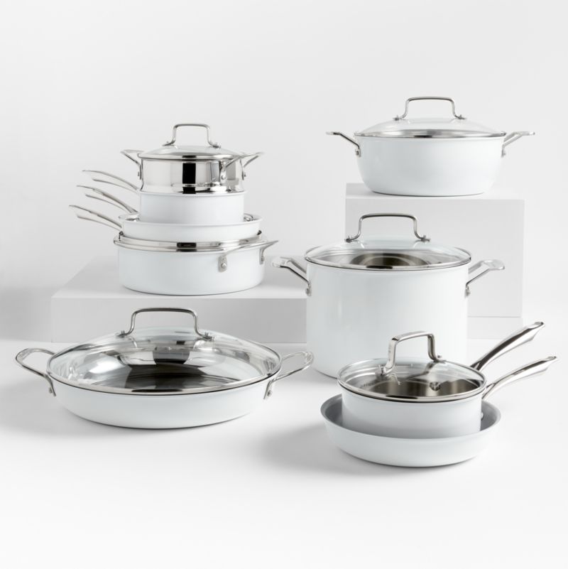 Cuisinart 15-Piece Matte White Stainless Steel Cookware Set | Crate & Barrel