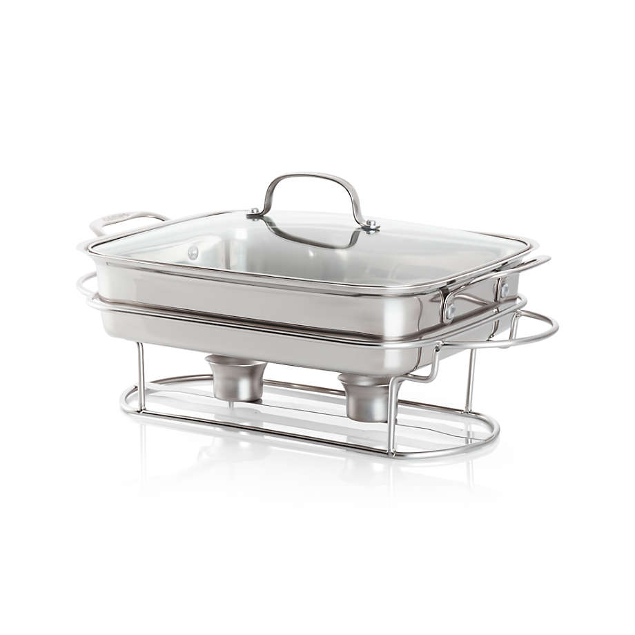Rectangular Dishwasher Safe Stainless Steel with Glass Lid Buffet Server 5 Qt
