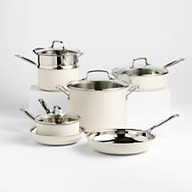 Cuisinart Chef's Classic Vanilla Creme 11-Piece Stainless Steel Cookware Set + Reviews | Crate & Barrel