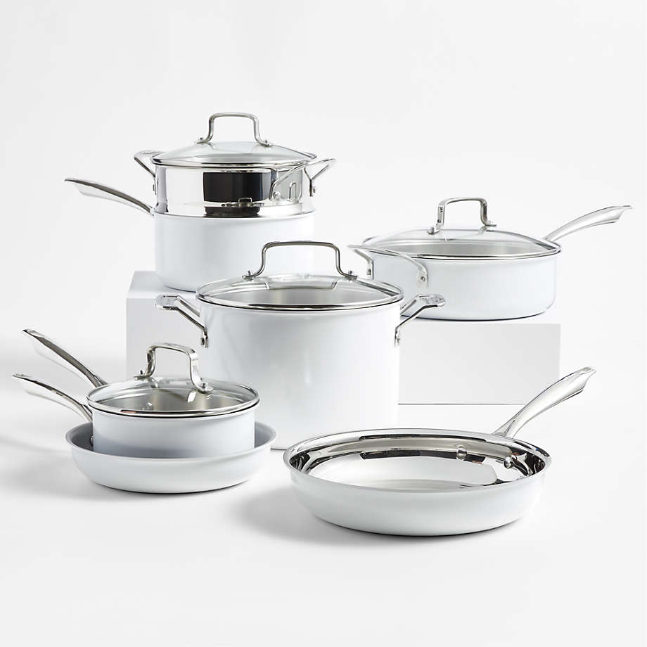 Cuisinart 11-Piece Matte White Stainless Steel Cookware Set + Reviews | Crate & Barrel