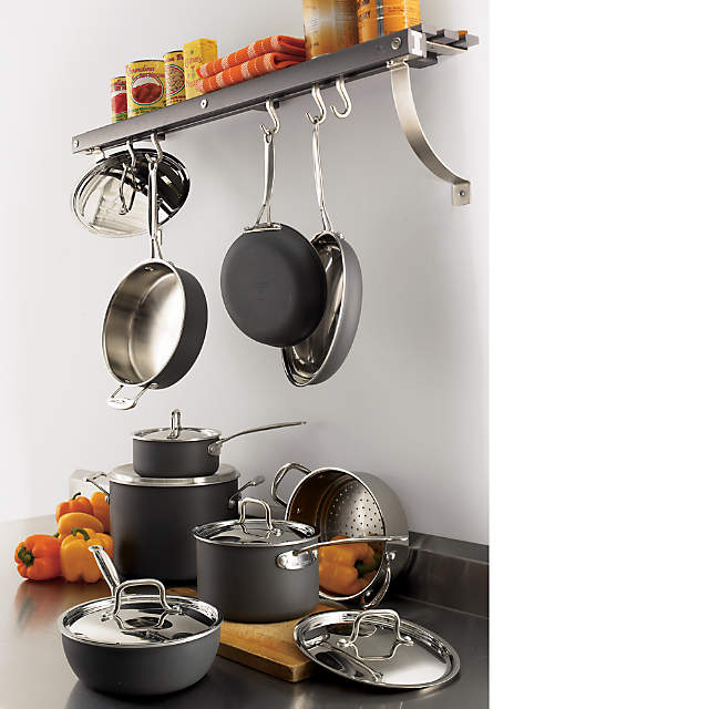 We offer a wall-mounted pot/skillet rack on our website with sliding hooks,  in standard or custom lengths. One of my goals for this year