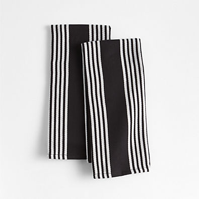 View Cuisine Black with White Stripe Organic Cotton Kitchen Towels, Set of 2 details