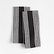 Cuisine Black with White Stripe Organic Cotton Kitchen Towels, Set of 2