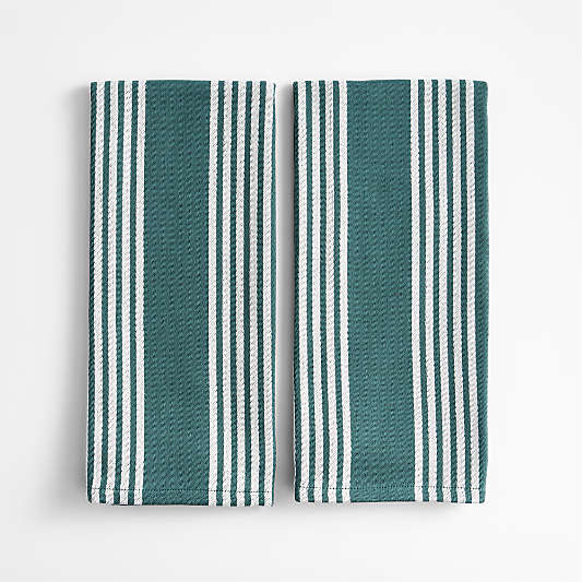 Cuisine Inverse Stripe Pendula Green Organic Cotton Kitchen Towels, Set of 2