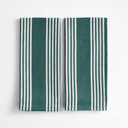 Cuisine Inverse Stripe Pendula Green Organic Cotton Kitchen Towels, Set of 2